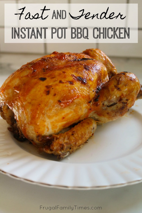 A delicious whole chicken in under an hour! Instant Pot BBQ Chicken is easy to make and oh so moist and tasty! Made with simple ingredients you probably already have on hand. #instantpot #pressurecooker #chicken #wholechicken #quickmeal instant pot BBQ chicken recipe