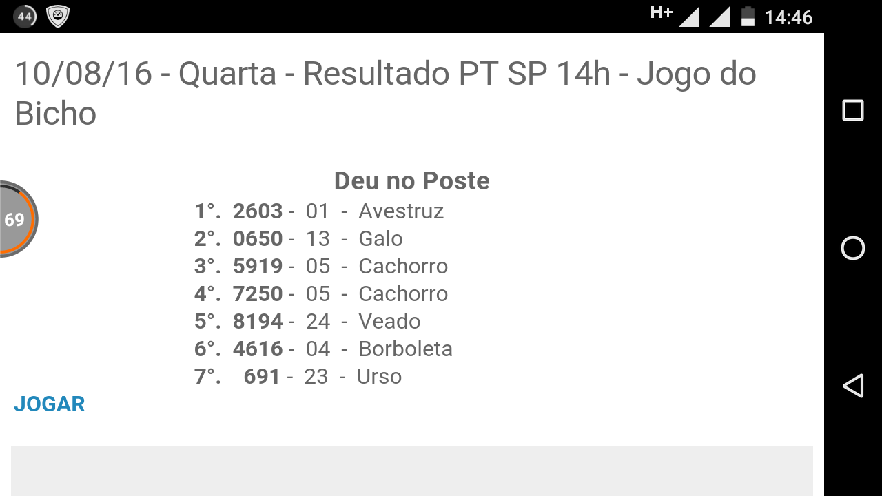 10/08/2016 - Extração PT DE SAO PAULO - Resultado do Jogo do Bicho
