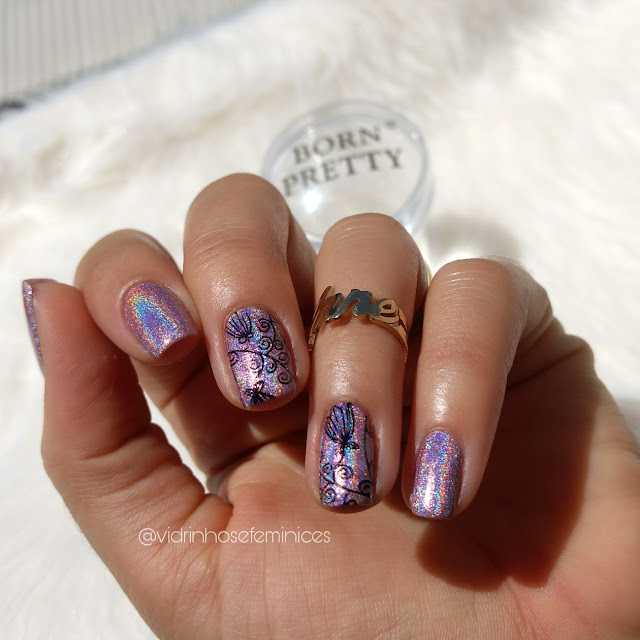 Esmalte Holográfico Born Pretty H009 + Carimbada Born Pretty 107 Esmalte Holográfico Born Pretty H009 + Carimbada Born Pretty 107