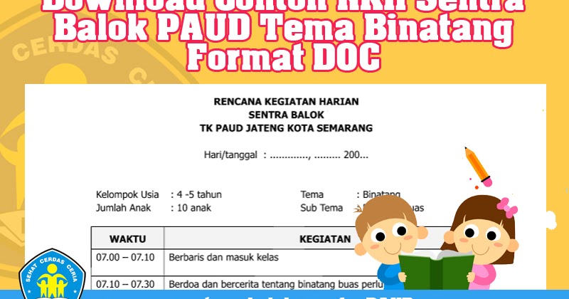 Download Referensi Rkh Pusat Balok Paud Tema Binatang