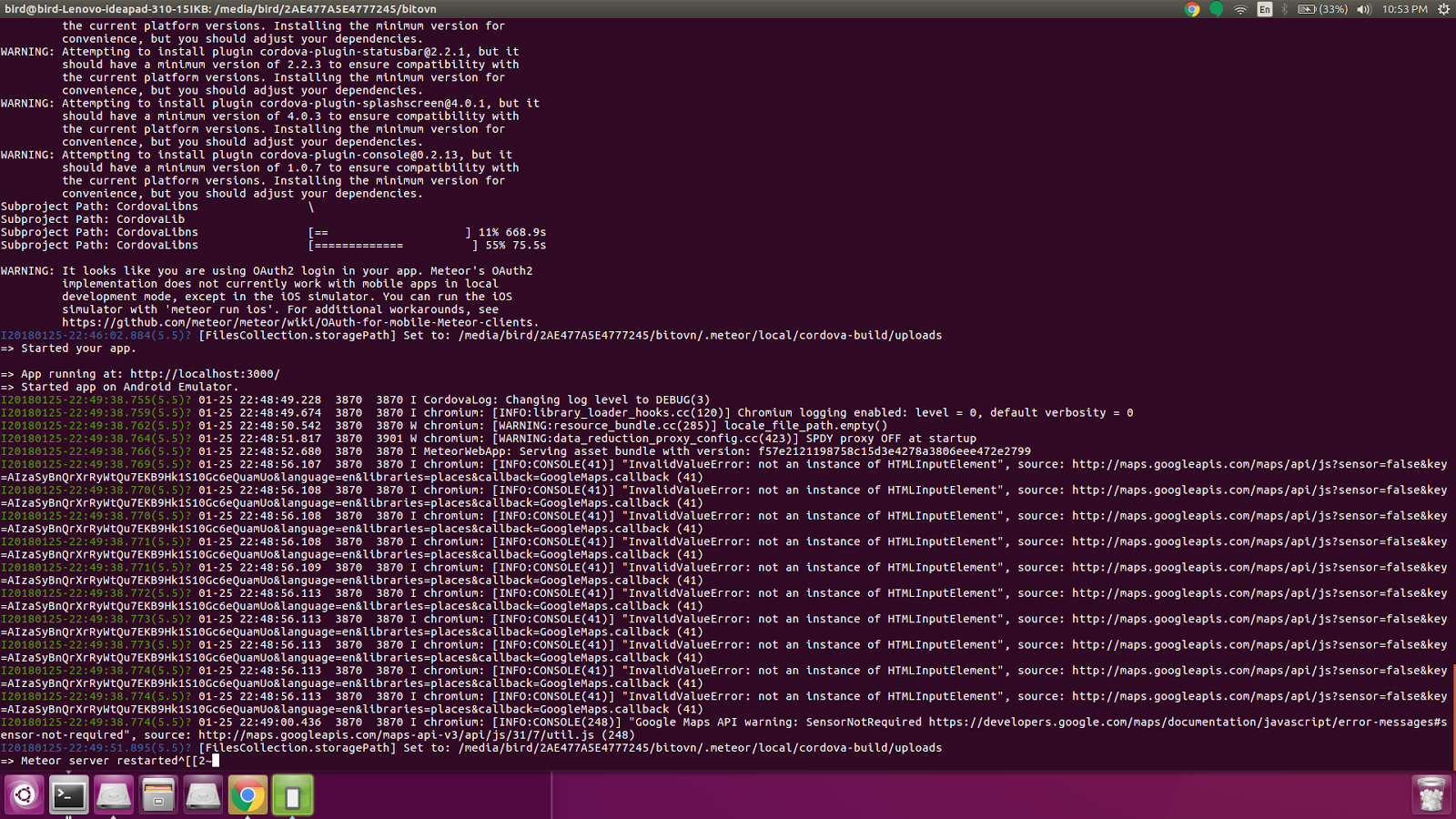 Cordova errors meteor