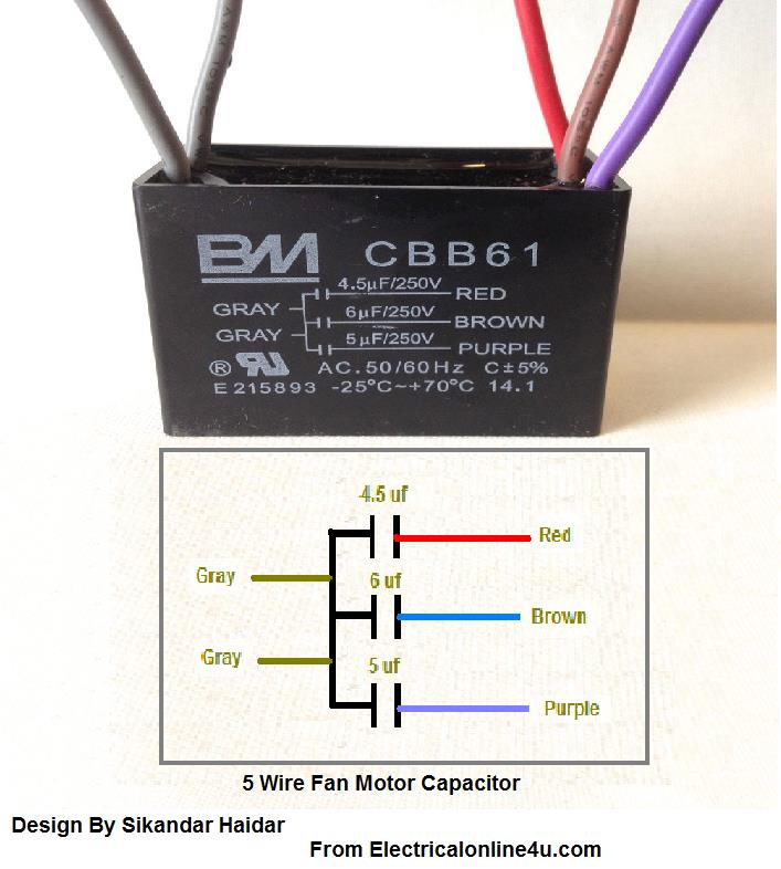 5 Wire Ceiling Fan Capacitor Wiring Diagram | Electrical Online 4u