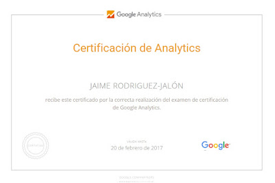Certificado Google Analytic Jaime Rodriguez-Jalón y Olea