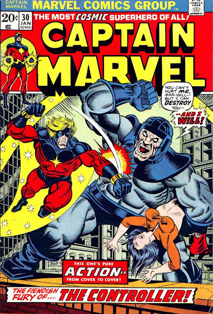 Captain Marvel #30 marvel 1970s bronze age comic book cover art by Jim Starlin Captain Marvel #30 marvel comic 1970s bronze age comic cover art by Jim Starlin