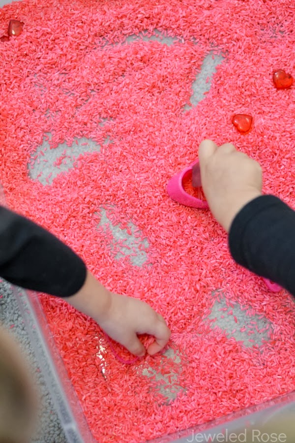 Rose scented rice for glorious valentines sensory play