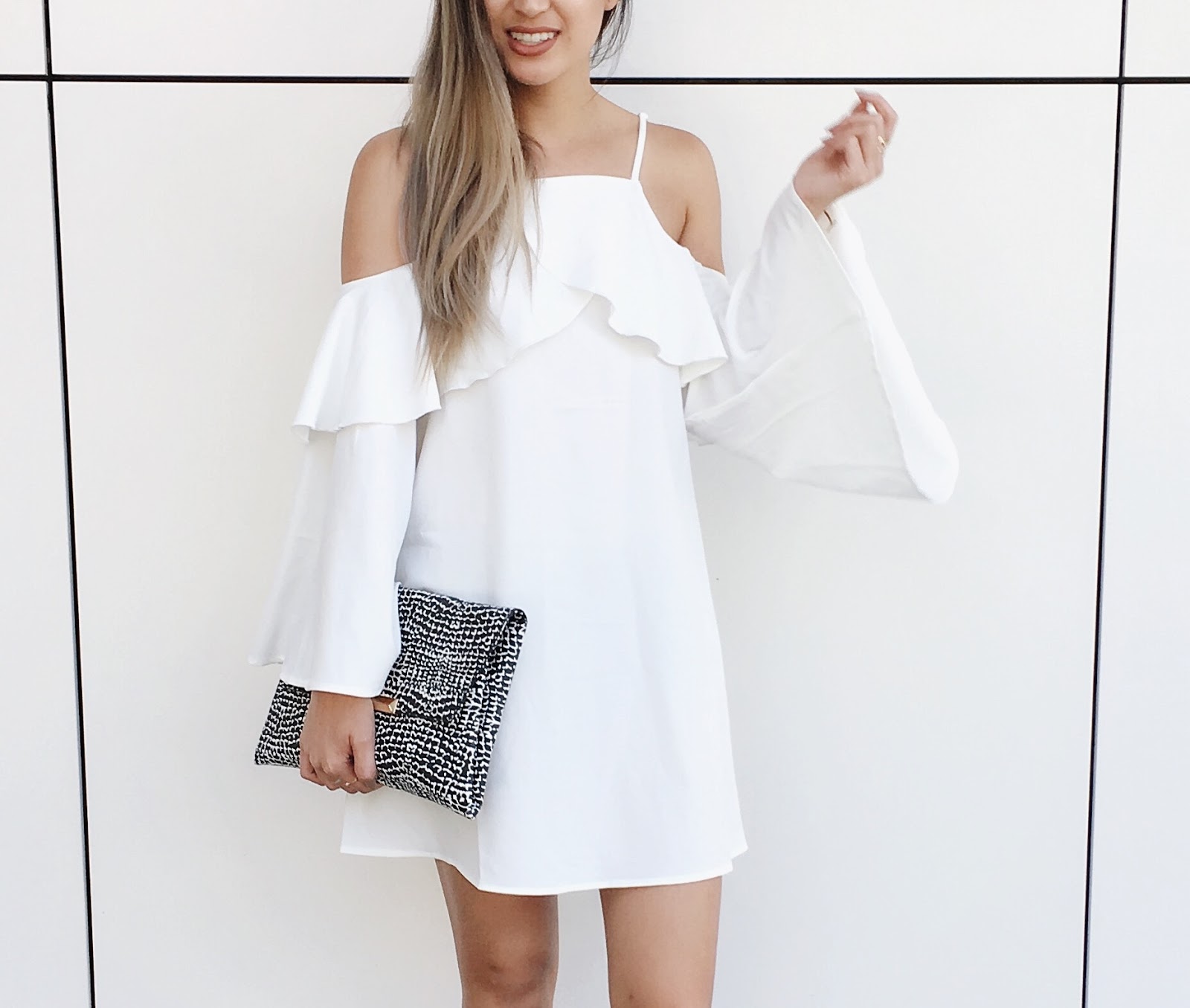 womens white cold shoulder dress