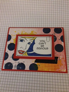 non-example for simple photography tips for paper crafters - take photos straight on, and with good light! avoid awkward angles | card featuring Pop Art stamp set from Fun Stampers Journey