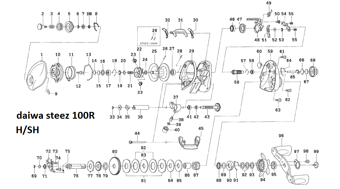 daiwa steez 100 & 103 schematics | most complete fishing reels schematics