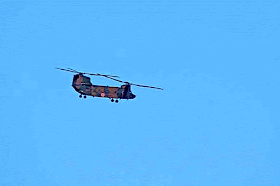 Helicoptes, tandem rotors, camouflage, in-flight