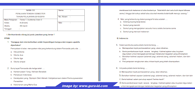 Soal PTS kelas 6 Tema 7 Semester 2 Tahun 2019 beserta