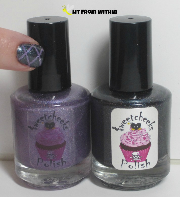 Bottle shot:  Sweetcheeks Polish in Vous Etes Mon Soleil and Black Ice.