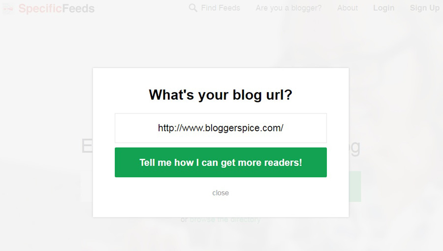 Enter Your Blog URL to Submit in SpecificFeeds