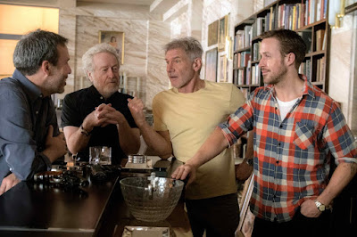 Ridley Scott, Harrison Ford and Ryan Gosling on the set of Blade Runner 2049