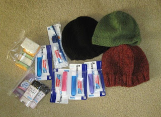 knitted hats and personal care items for homeless