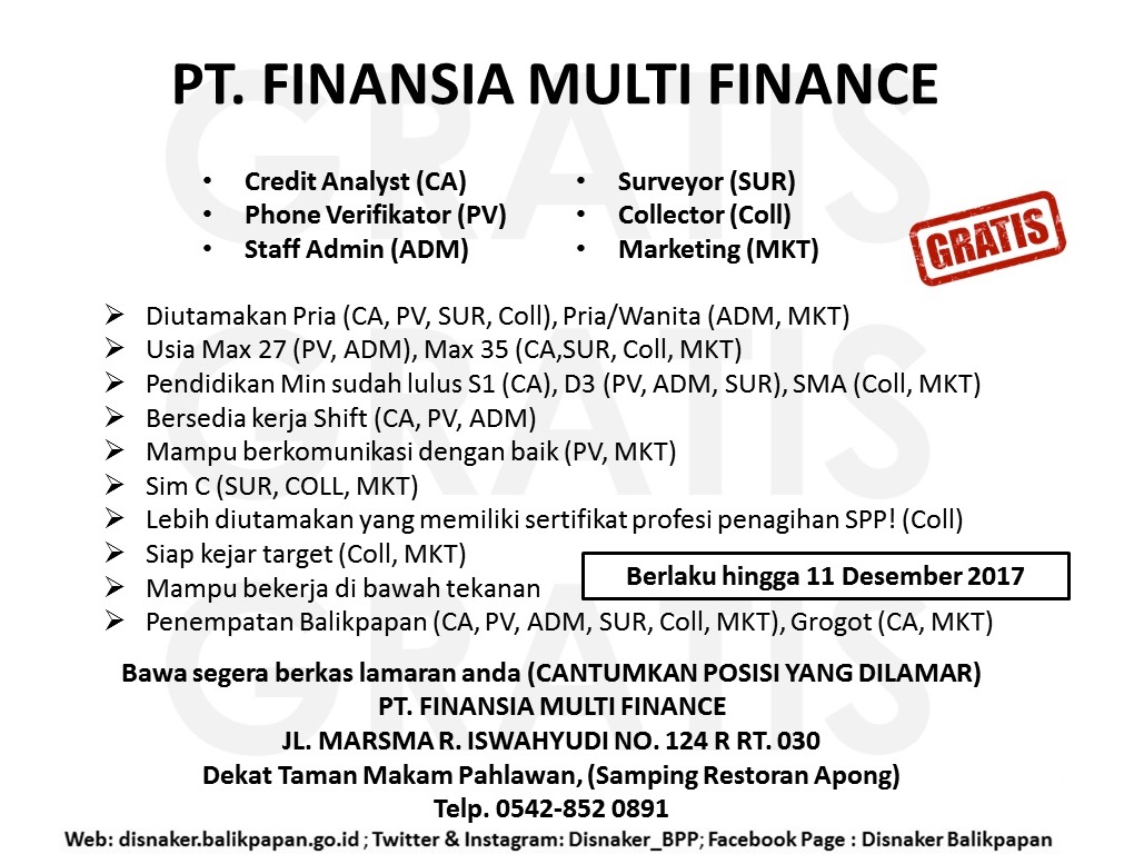 Lowongan Kerja Kota Balikpapan: Lowongan PT. FINANSIA MULTI FINANCE