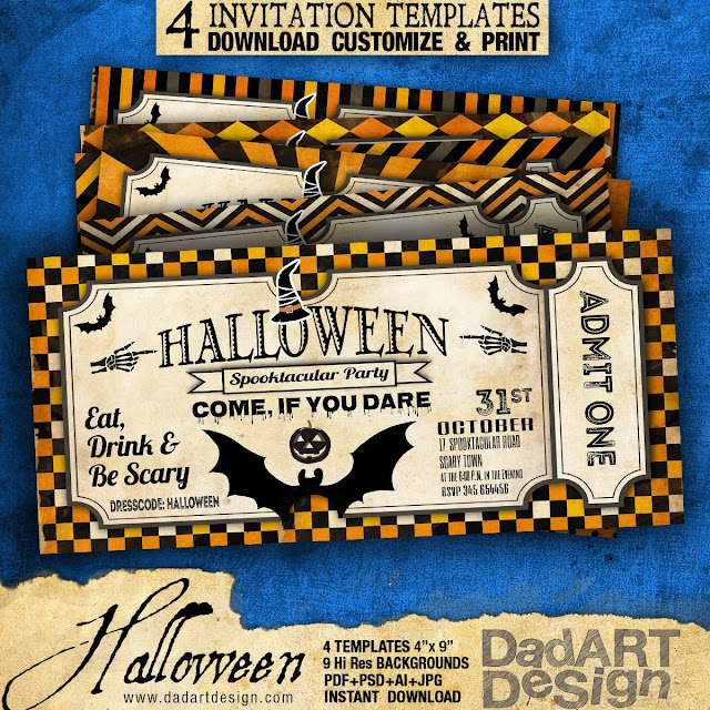 Halloween 4 Vintage invitation Card Templates