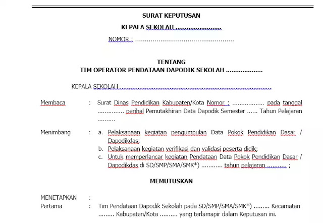 Download SK Operator TIM Dapodik Sekolah SD SMP SMA SMK