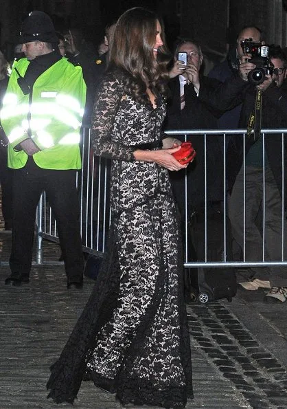 The Duchess of Cambridges, wore a black and nude lace dress by Alice Temperley which she previously wore to the premiere of War Horse.