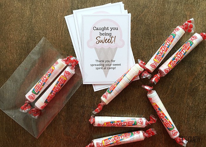 Easy and Inexpensive Girls Camp handouts, pillow treats or tuck in treats- Caught you being sweet