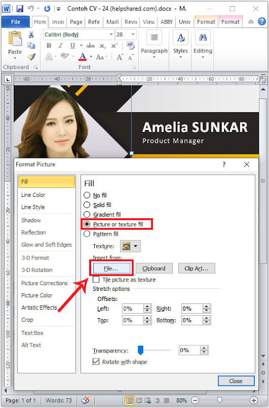 mengganti foto di cv word