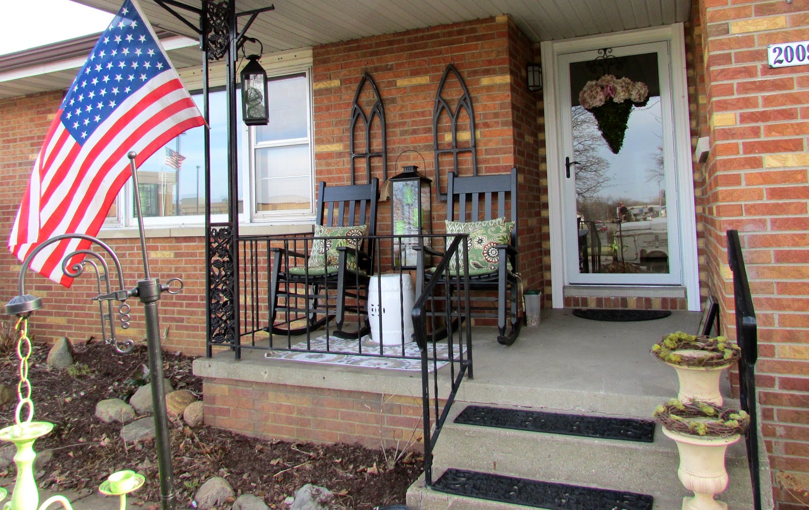 Decorating a small front porch for the spring season.