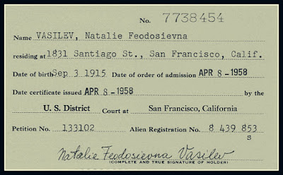 Citizenship admission for Natalie Feodosievna Vasilev, dated 1958
