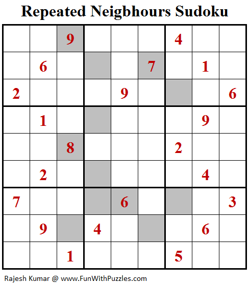 Repeated Neigbhours Sudoku (Fun With Sudoku #146)