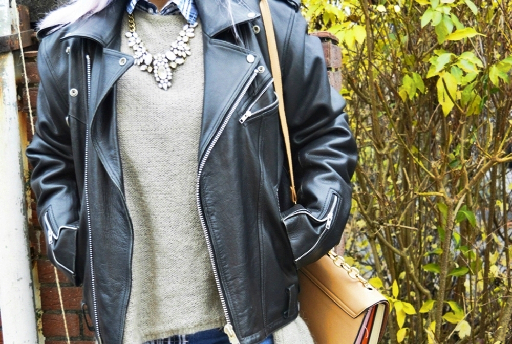 Black Leather Biker Jacket Oversized - Streetstyle im Winter