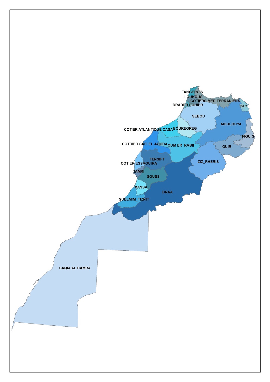 طبقة الأحواض النهرية المغربية Format Shapefile Geographie Amenagement