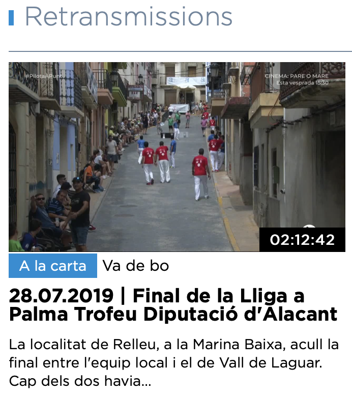20190706-RELLEU-VIDEO-Campió Final XXVII a Palma a06/07/2019. Pilota Valenciana- Diputació d'Alacan