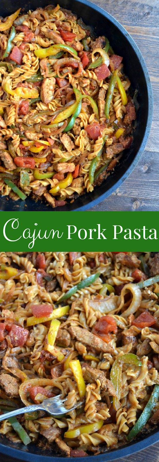 Cajun Pork Pasta is loaded with sauteed bell peppers and onions, Cajun seasoned pork and creamy Cajun noodles and is ready in 30 minutes! www.nutritionistreviews.com