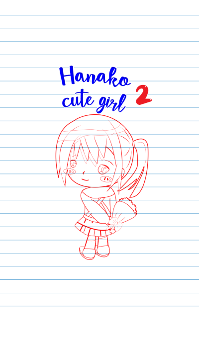 Red Blue Black pen Hanako cute girl 2