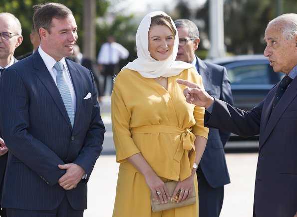 Prince Guillaume and Princess Stephanie arrived in Casablanca-Settat, Morocco. She wore floral print blouse, yellow dress