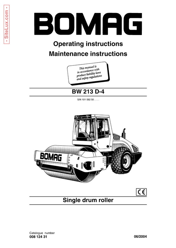 Bomag BW 213 D4 Single Drum Roller Operation & Maintenance Manual