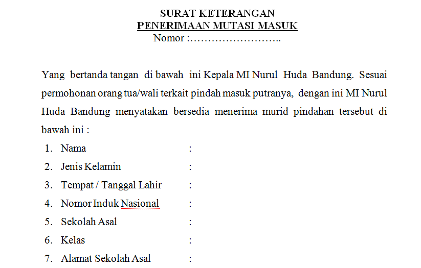 Surat Keterangan Bersedia Menerima Guru Pindahan
