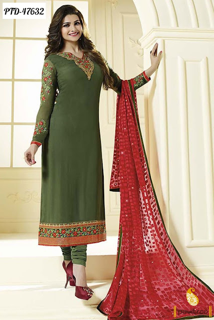 Prachi Desai special green georgette bollywood salwar suit online shopping at best discount price in India at pavitraa.in