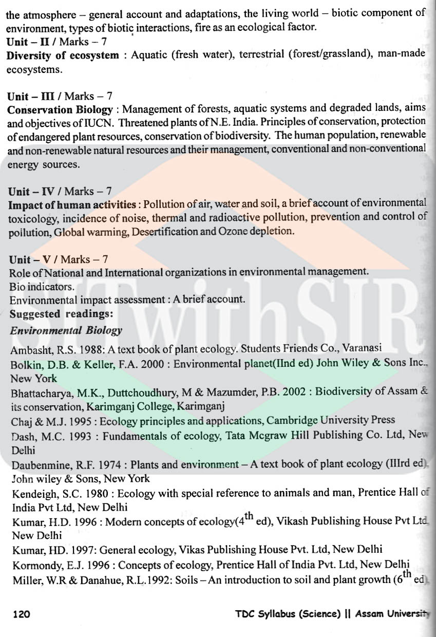 Botany Honours Syllabus for 5th semester of Assam University Silchar