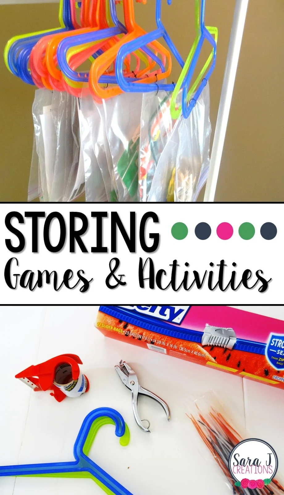 An easy way to store games and activities!  Perfect for the classroom or even in your home.  No more pieces all over or wasted space.  Do you already have these supplies laying around?