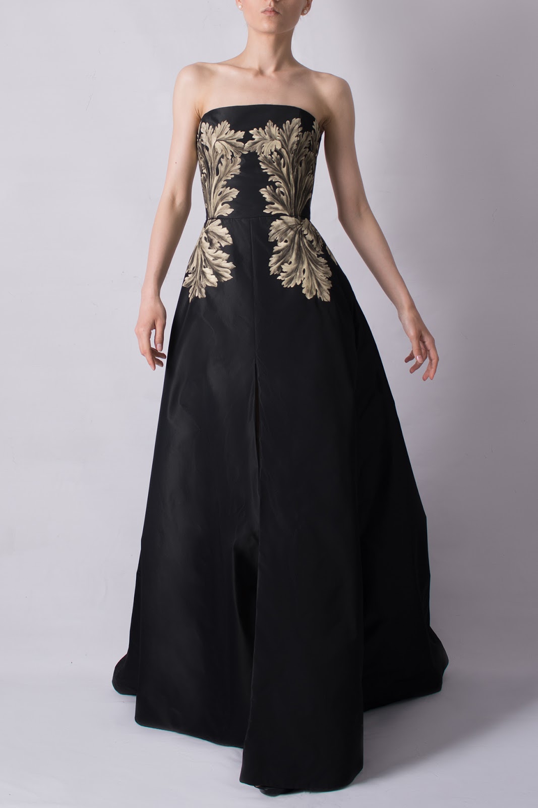 Evening gown Evening gown made from silk taffeta and hand painted with an acanthus motif