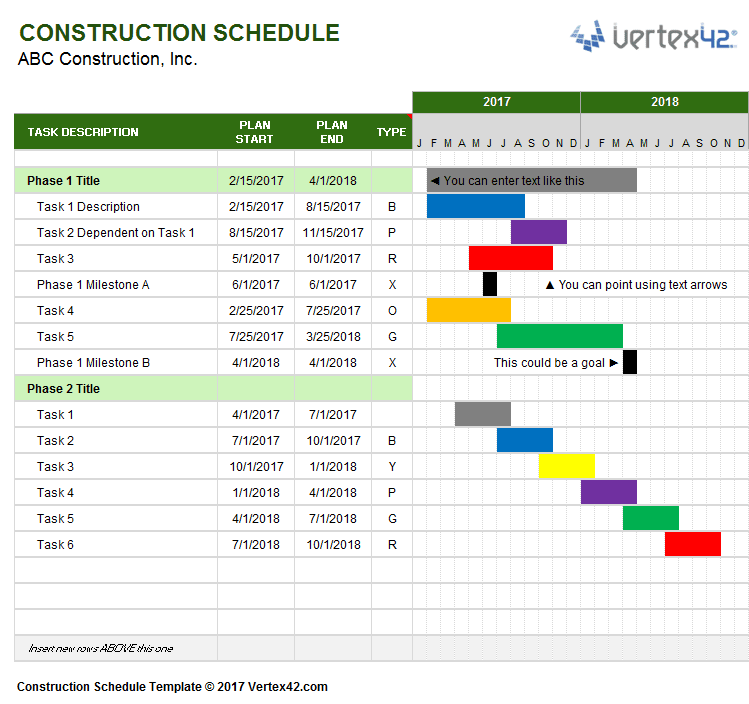 Construction schedule template