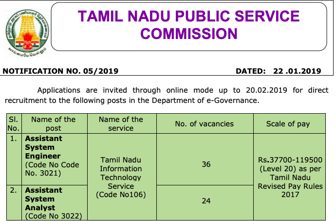 tnpsc assistant system engineer recruitment
