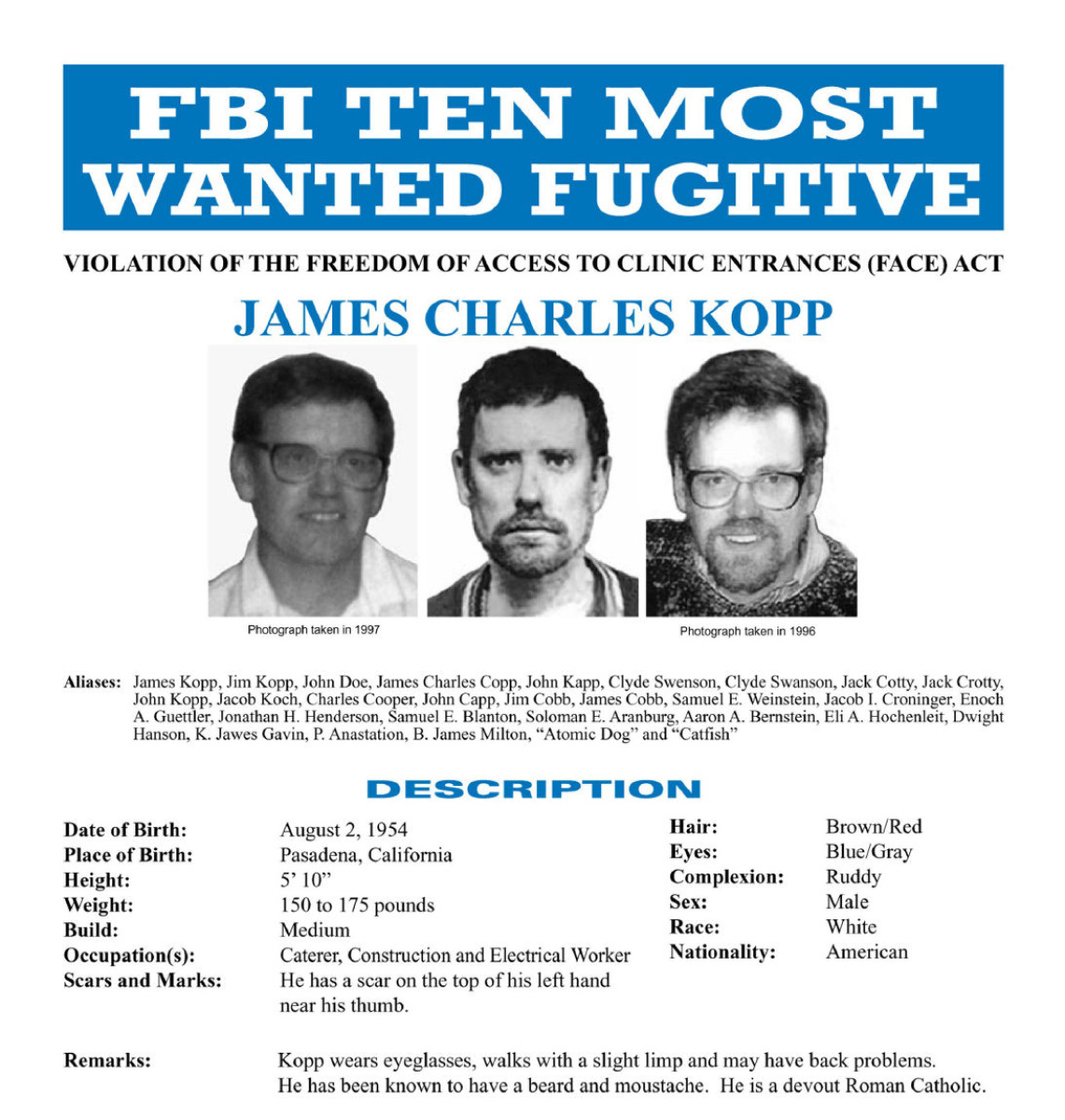 James Charles Kopp FBI Most Wanted