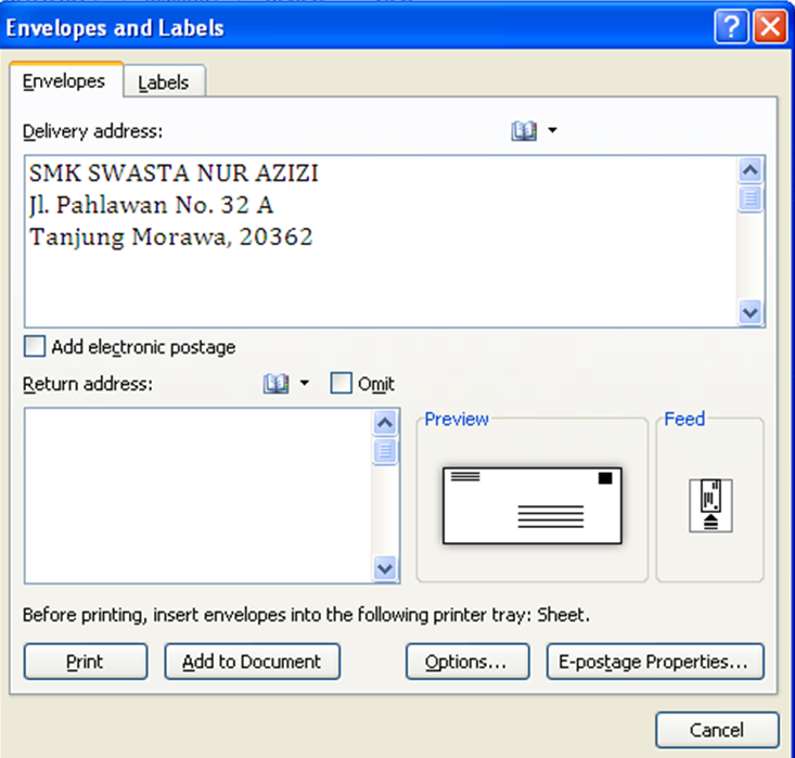 надпись на конверт в ворде