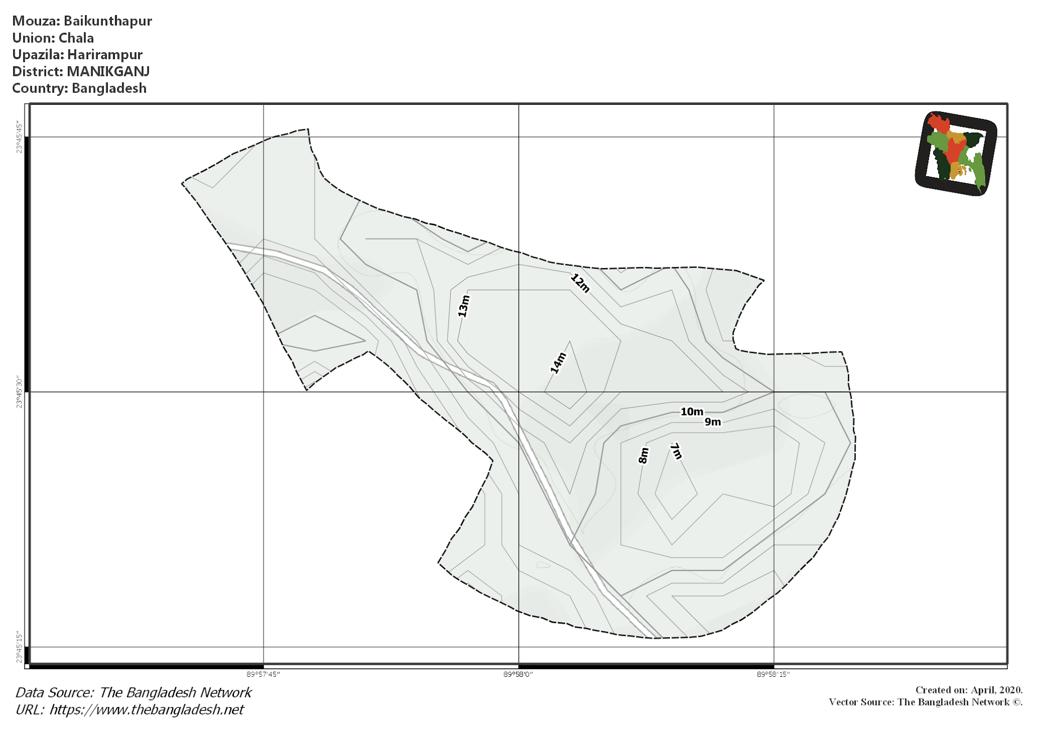 Map of Baikunthapur Mouza of Harirampur Upazila, MANIKGANJ, Bangladesh.