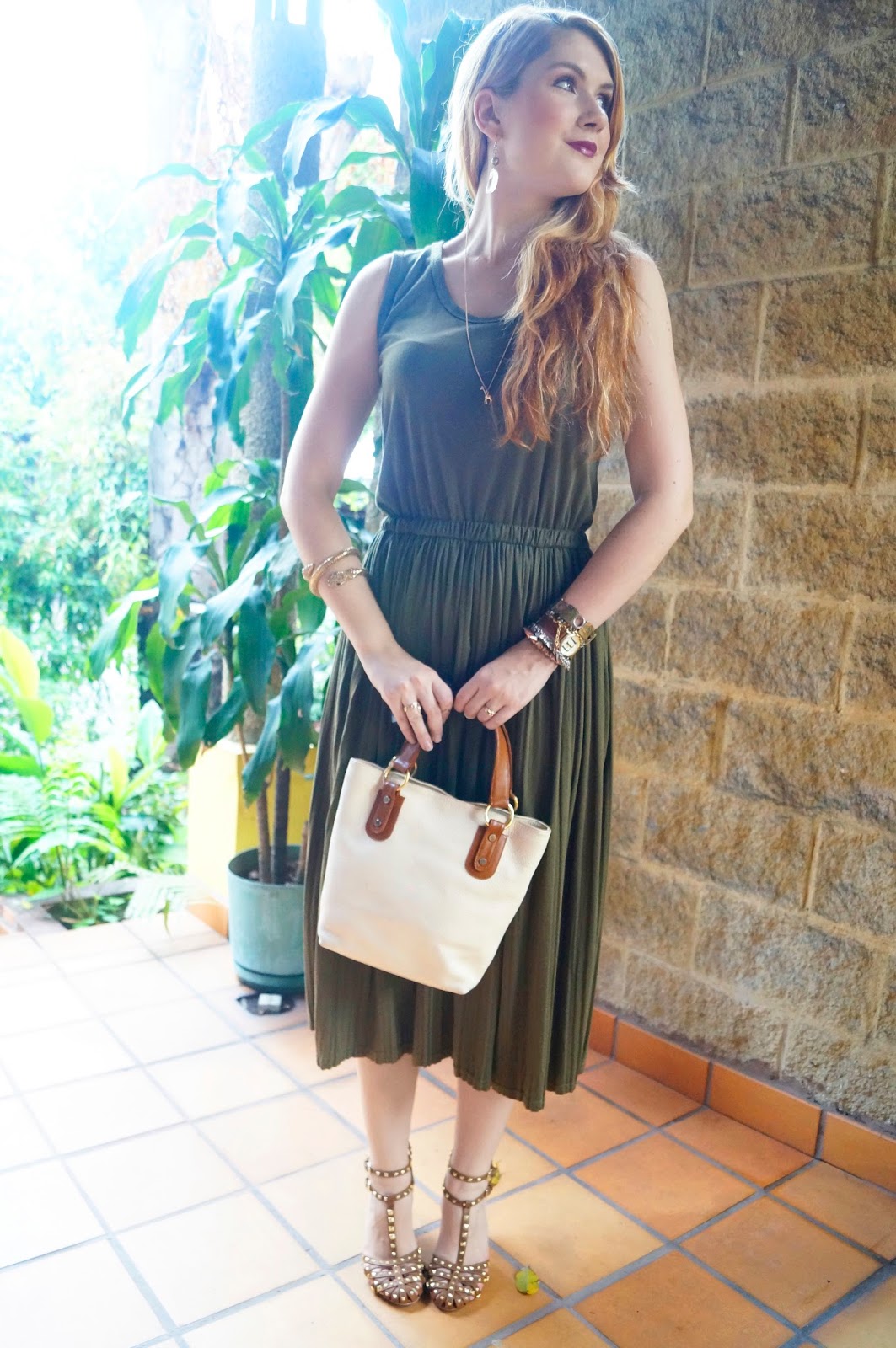 Olive Green dress with Gladiator Heels