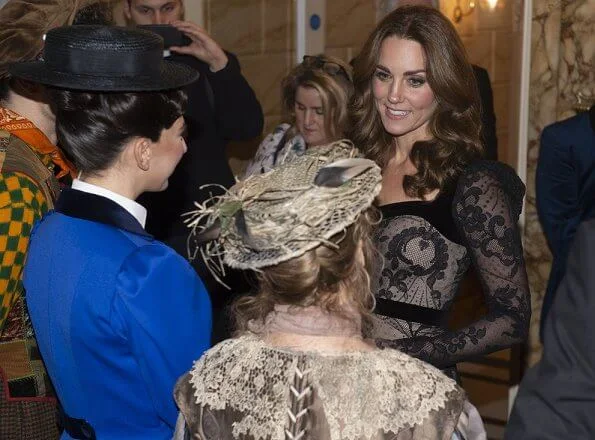 Kate Middleton wore Alexander McQueen lace gown, Jewelery Erdem floral hoop drop earring, Jimmy Choo celeste clutch