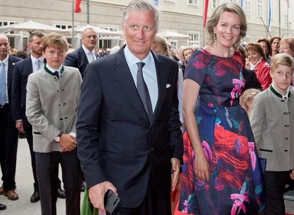 Crown Princess Elisabeth wore MAJE Poplin Shirt Dress. Queen Mathilde, Princess Eleonore, Prince Gabriel and Prince Emmanuel in Austria