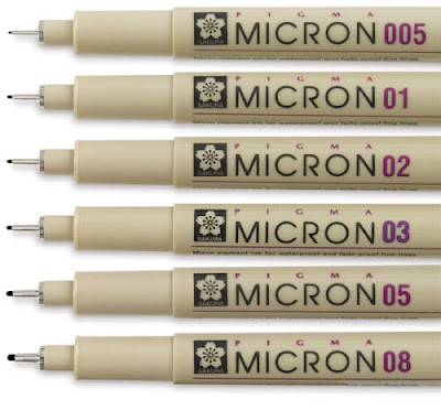 six Micron pens in various sizes