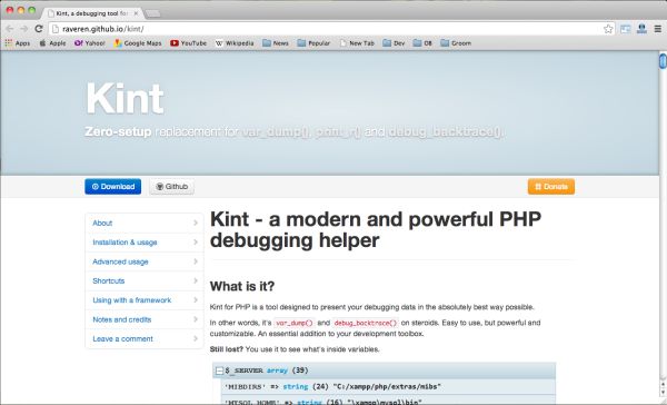 Kint adalah sebuah open source debugger, Kint adalah alternatif yang bagus untuk debugger yang lebih populer seperti var_dump, webgrind, dan lainnya
