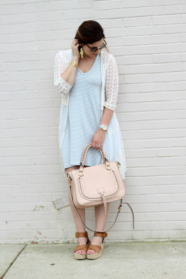 stella dot, jewelry, how to dress for spring, striped swing dress, style on a budget